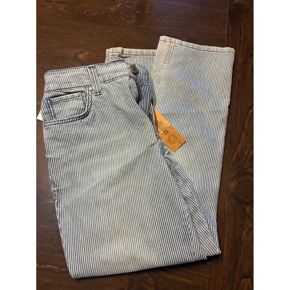 Nine West Vintage America Boho Hickory Stripe Jeans Blue White 6/28 60242118-LZ5